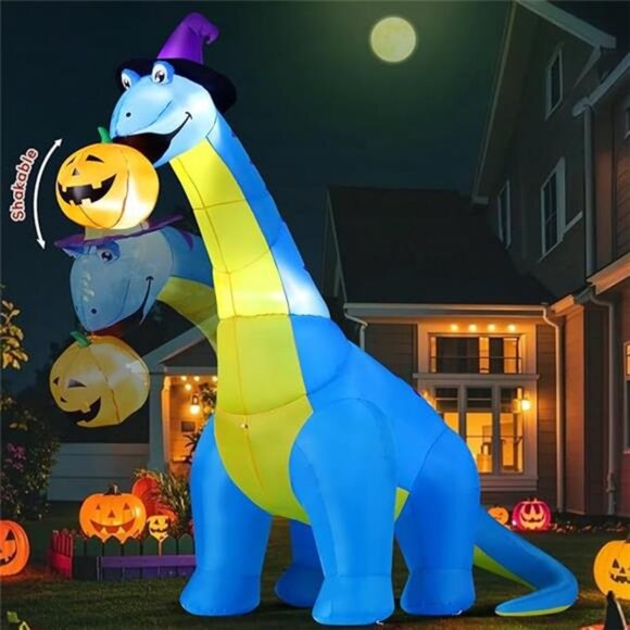 Halloween Inflatables Outdoor Decorations 10 FT Tall Dinosaurs Eating - Picture 7 of 7